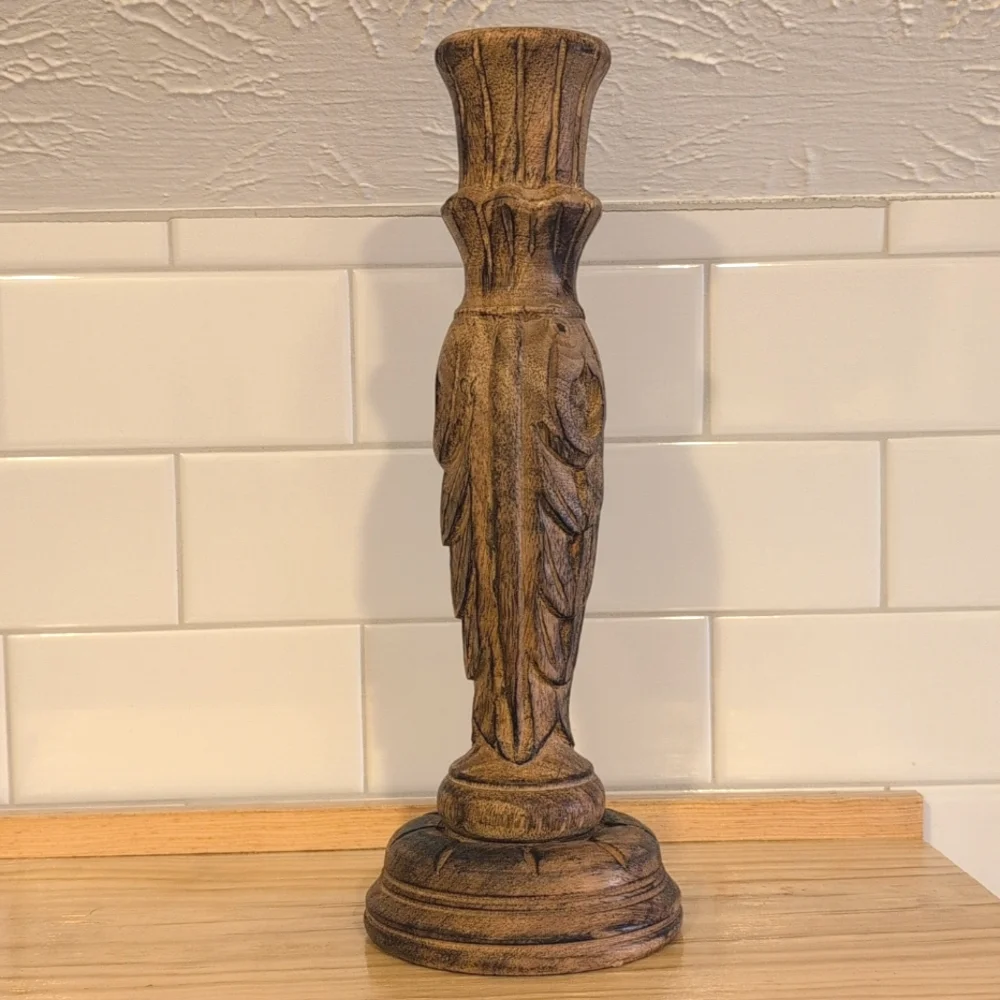 Vintage Wood hand carved, 2 piece tapir candle holder. 12.5